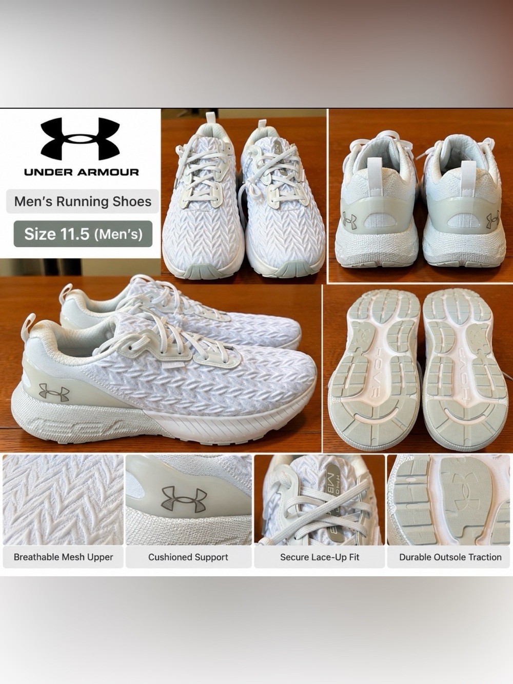 Under Armour Men’s White Athletic Running Shoes
